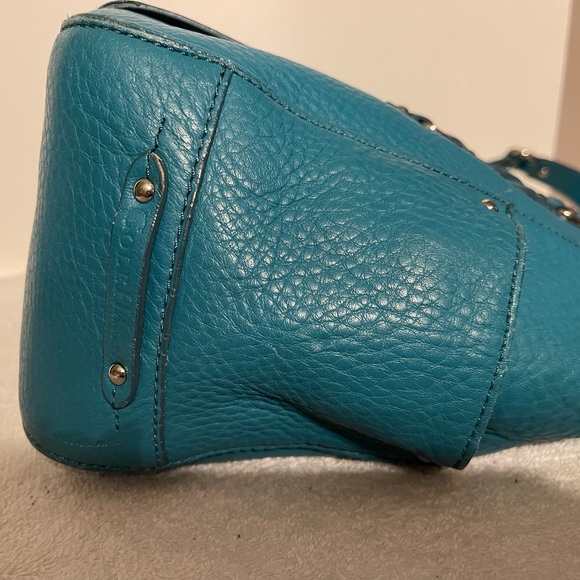 Teal Leather Cole Haan Village F05 Shoulder Bag Purse 15"W X 9"H X 5"D. - Picture 6 of 8